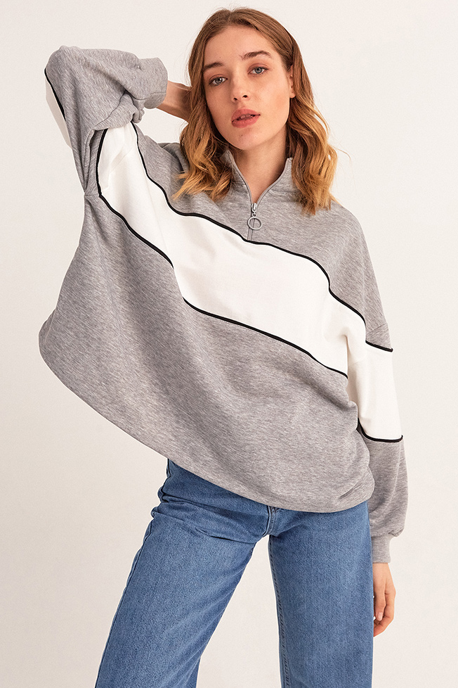 Yarım Fermuarlı Oversize Sweatshirt
