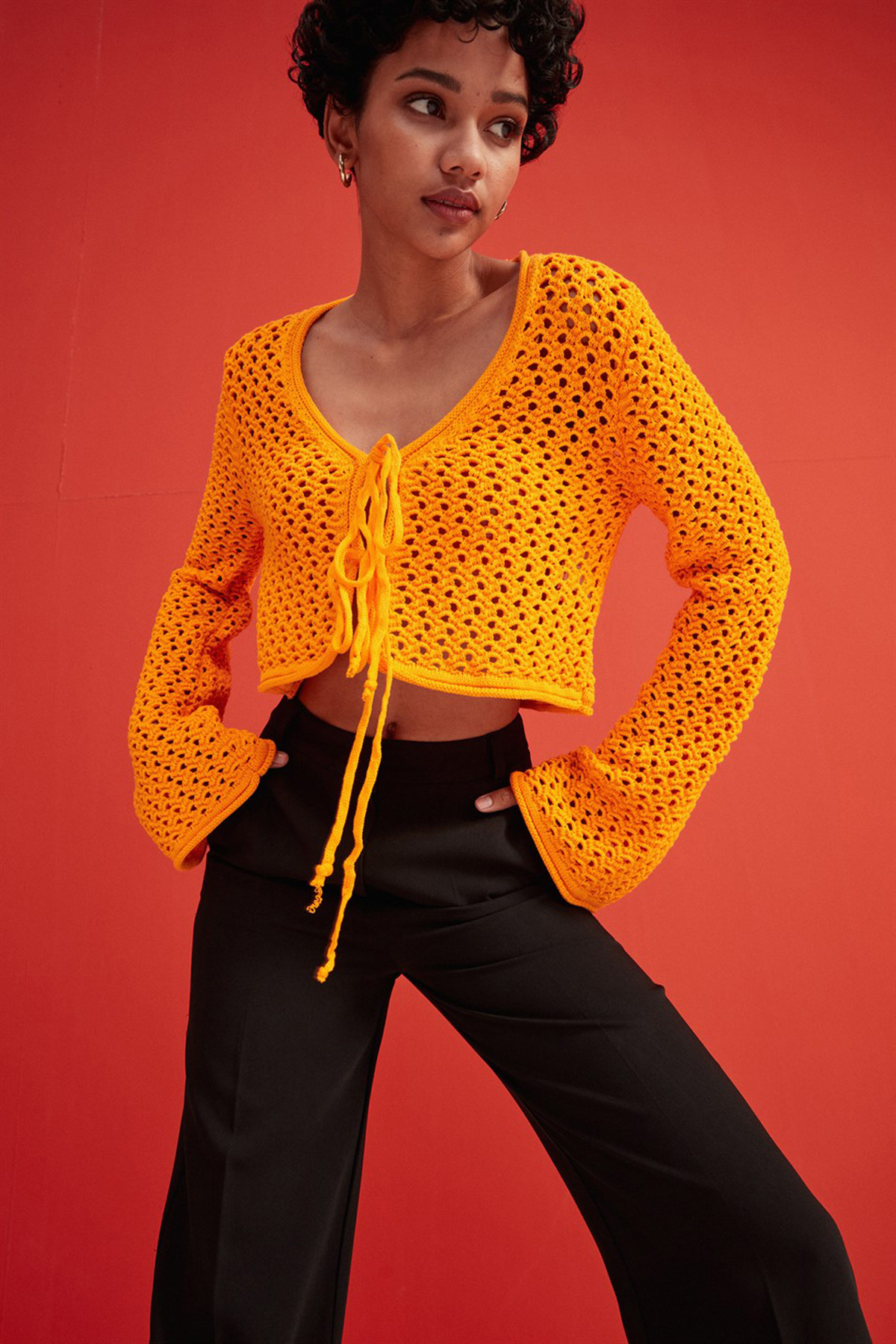 orange lace cardigan