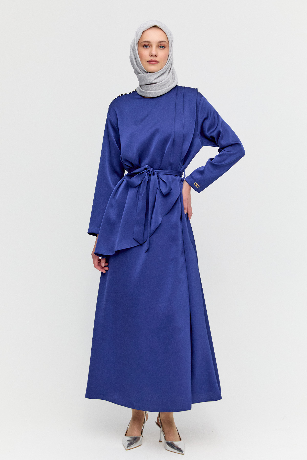 Drapeli Saten Elbise, Tesettür Giyim