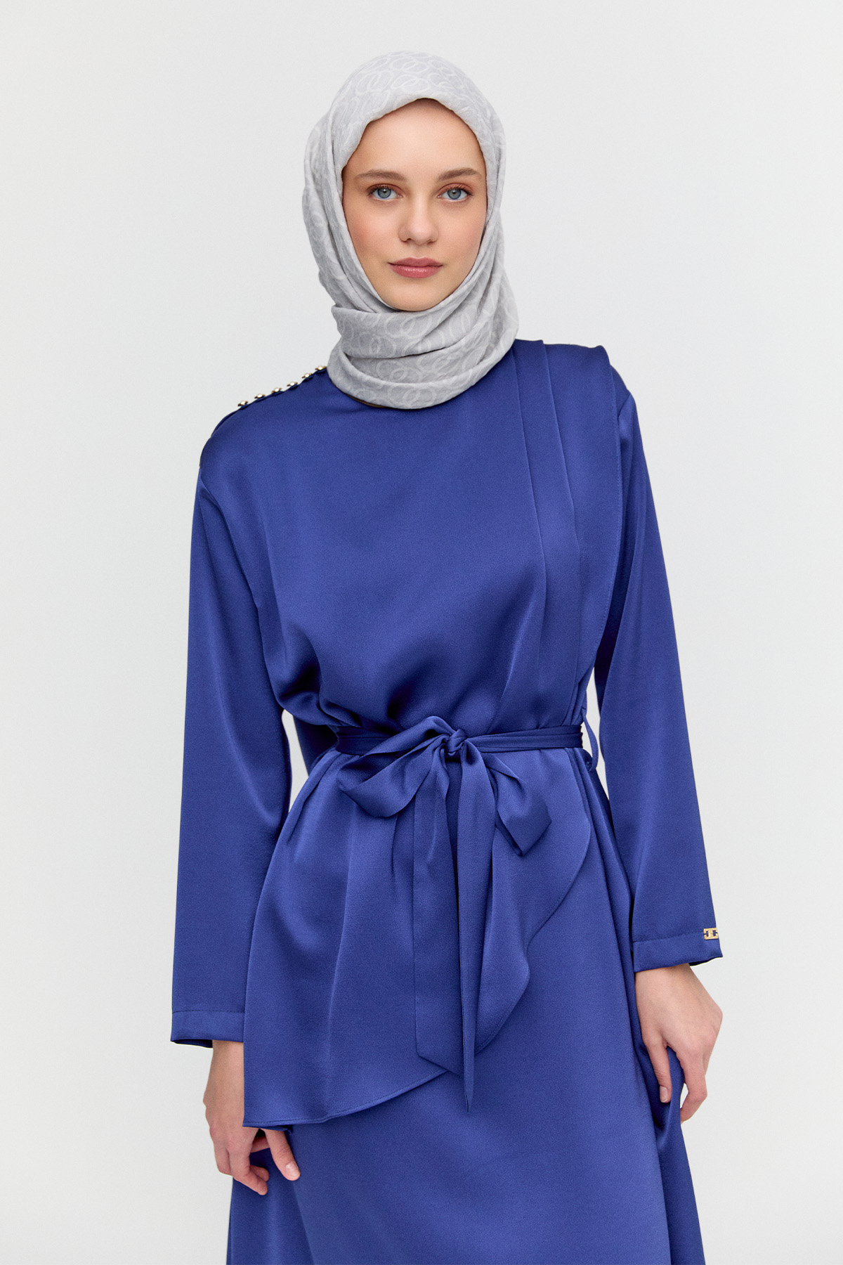 Drapeli Saten Elbise, Tesettür Giyim