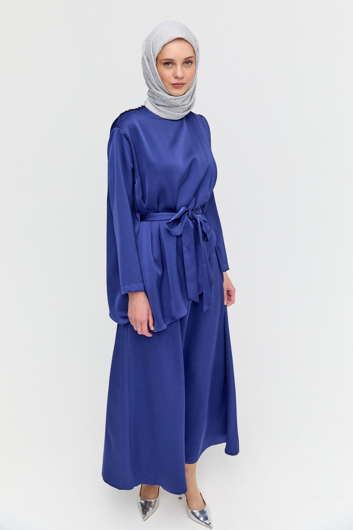 Drapeli Saten Elbise, Tesettür Giyim