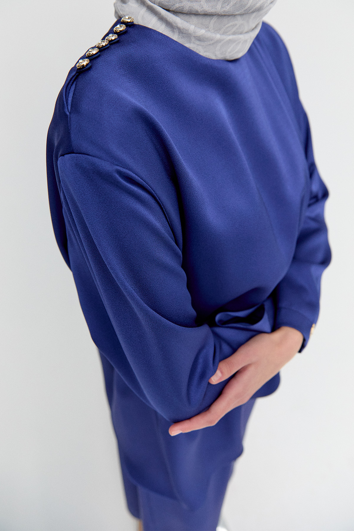 Drapeli Saten Elbise, Tesettür Giyim