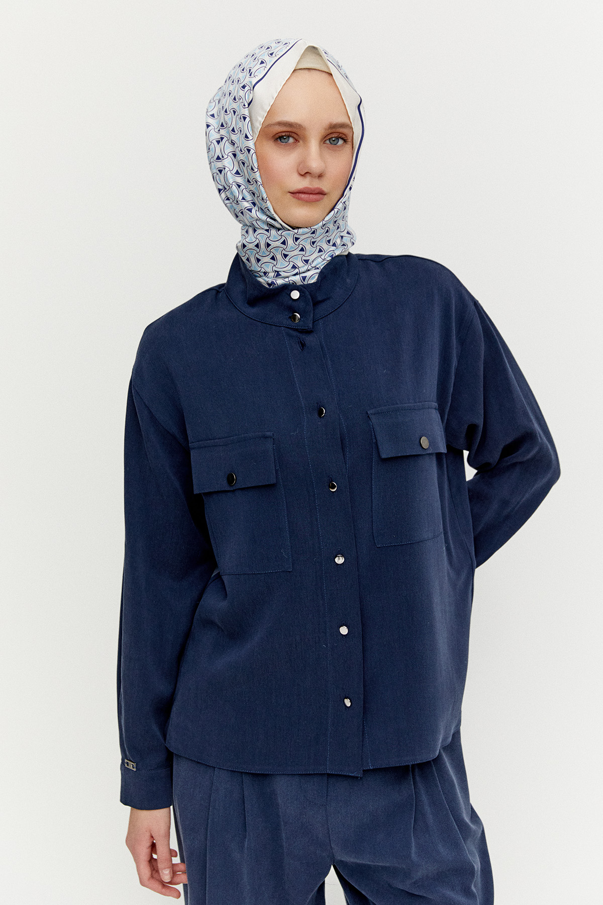 Çift Cepli Lyocell Gömlek, Tesettür Giyim