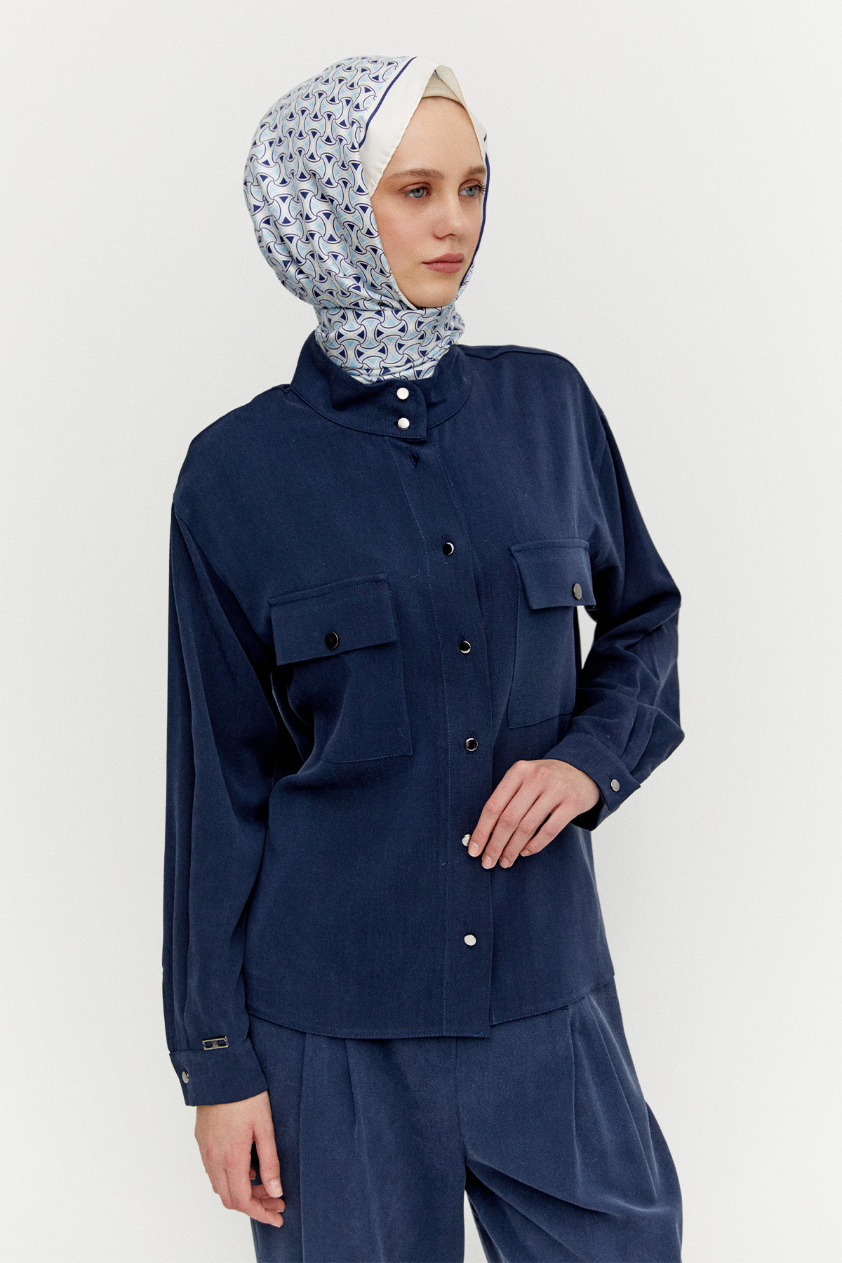 Çift Cepli Lyocell Gömlek, Tesettür Giyim