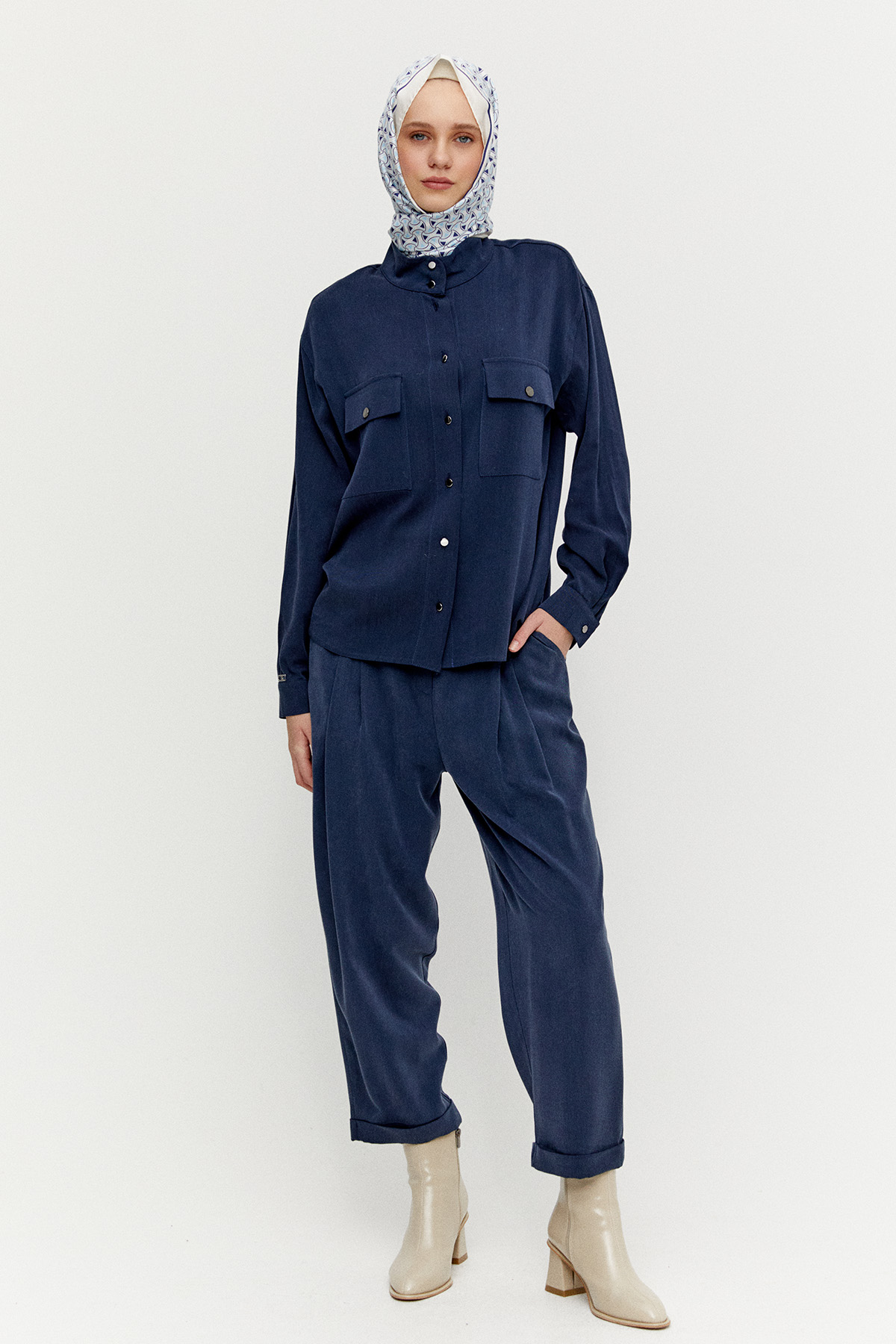 Çift Cepli Lyocell Gömlek, Tesettür Giyim