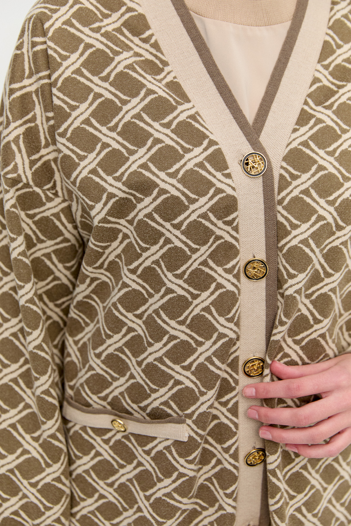 Desenli Ribanalı Triko Hırka, Tesettür Giyim