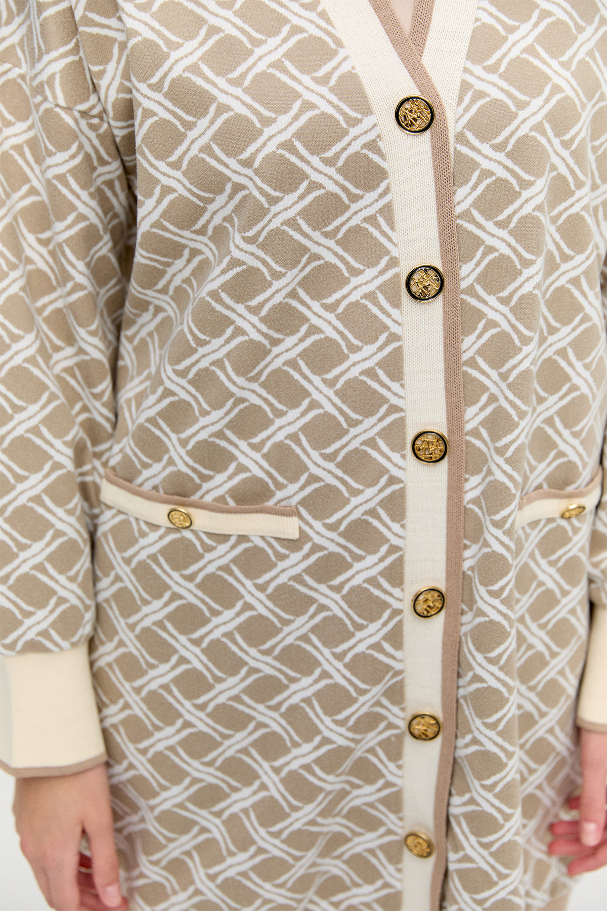 Desenli Ribanalı Triko Hırka, Tesettür Giyim