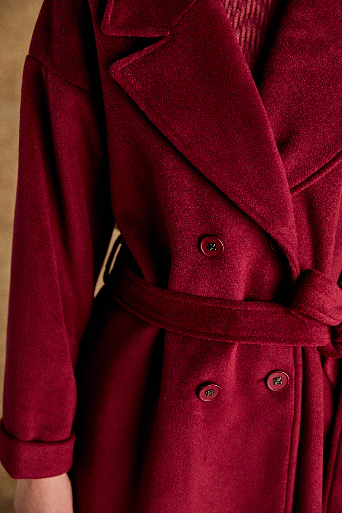 Kuşaklı Kruvaze Kaşe Kaban, Tesettür Giyim