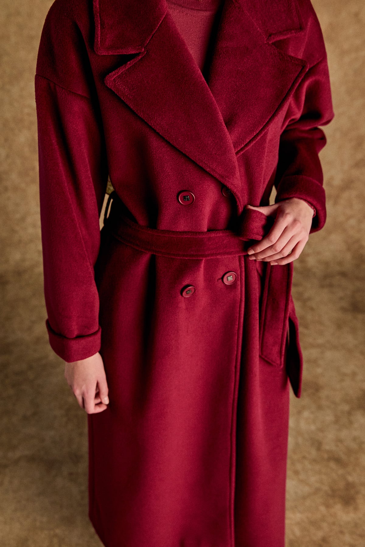 Kuşaklı Kruvaze Kaşe Kaban, Tesettür Giyim