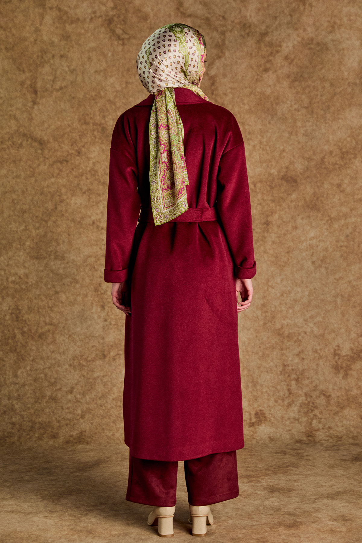 Kuşaklı Kruvaze Kaşe Kaban, Tesettür Giyim