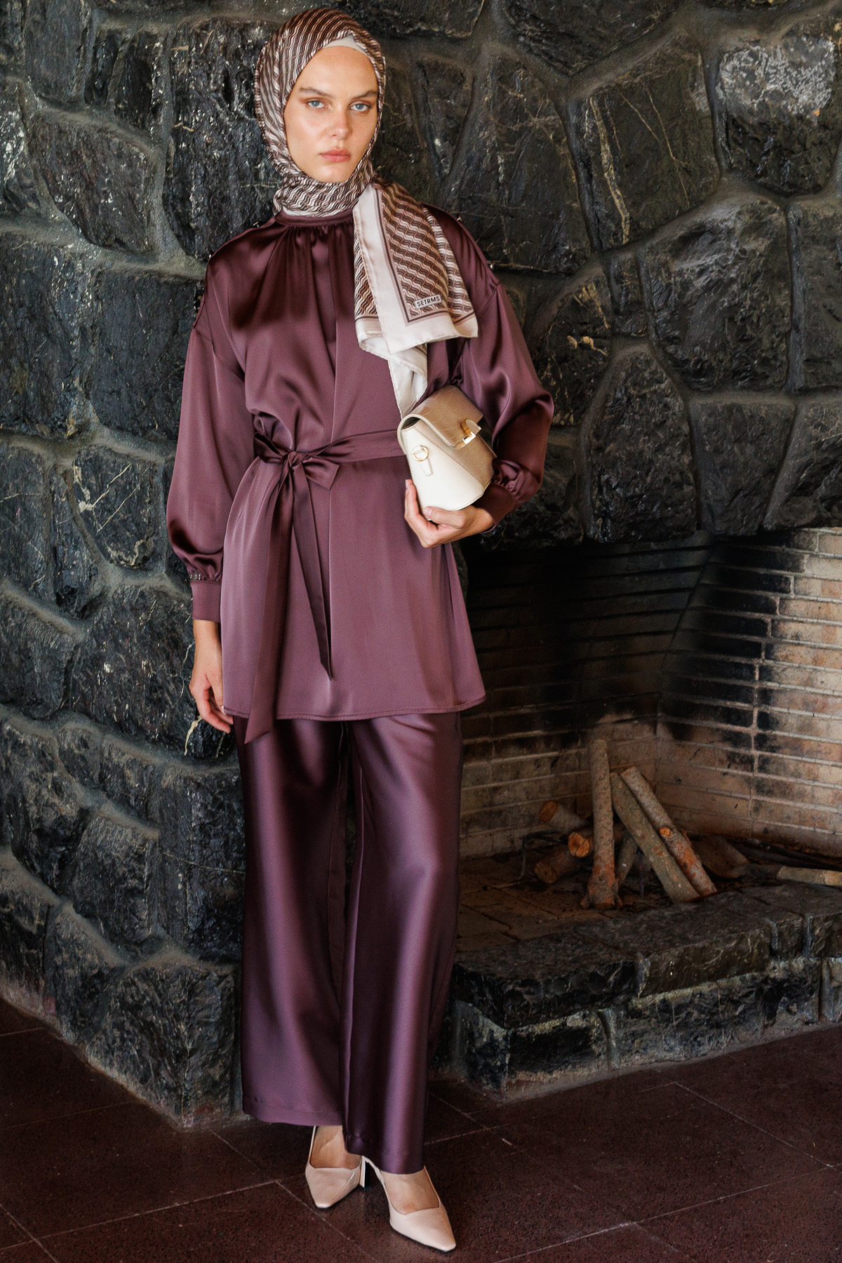 Süs Düğmeli Saten İkili Takım, Tesettür Giyim