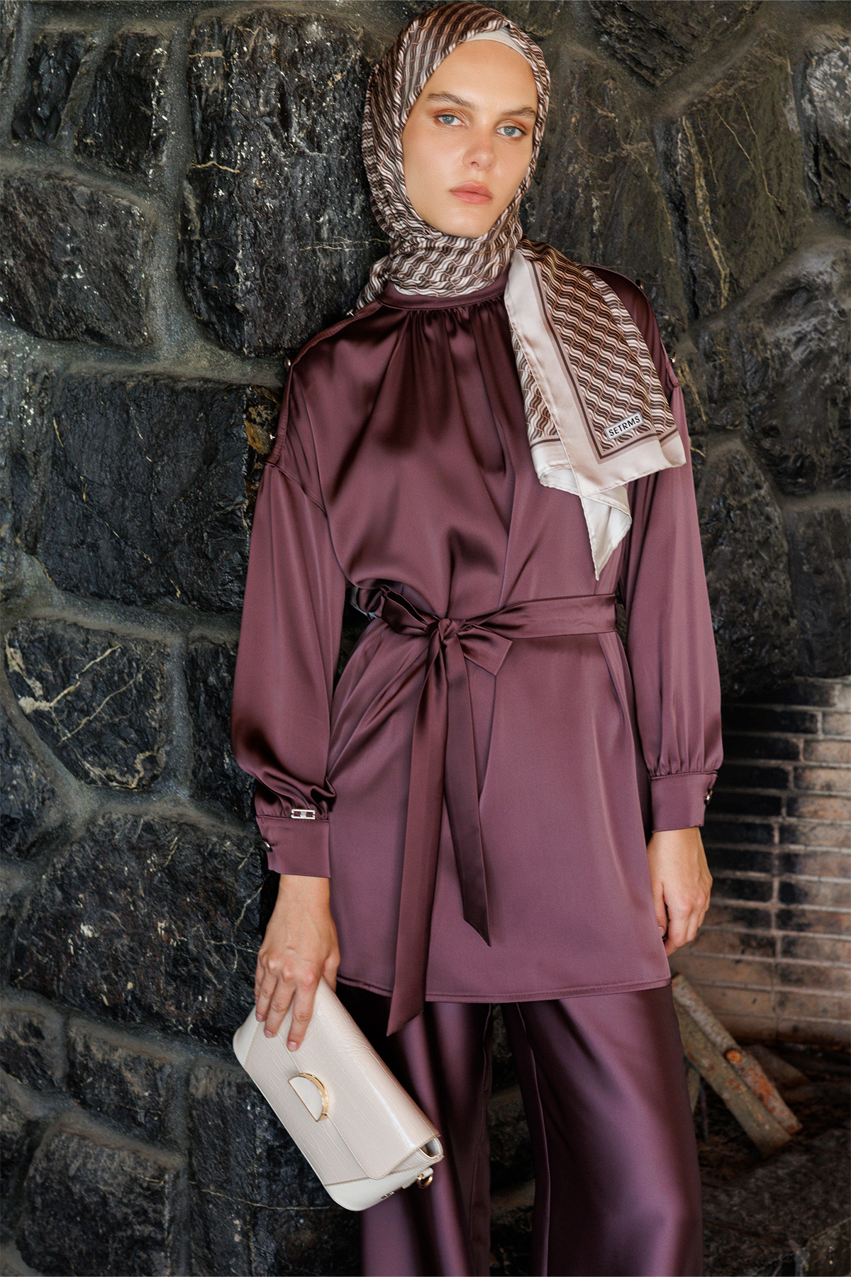 Süs Düğmeli Saten İkili Takım, Tesettür Giyim