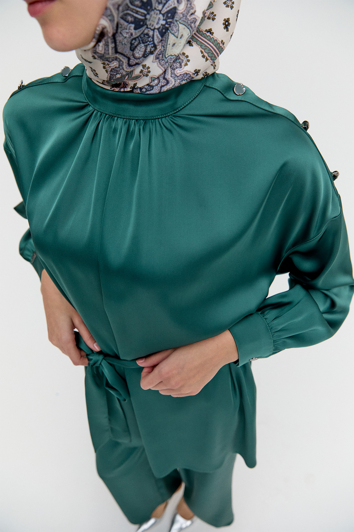 Süs Düğmeli Saten İkili Takım, Tesettür Giyim