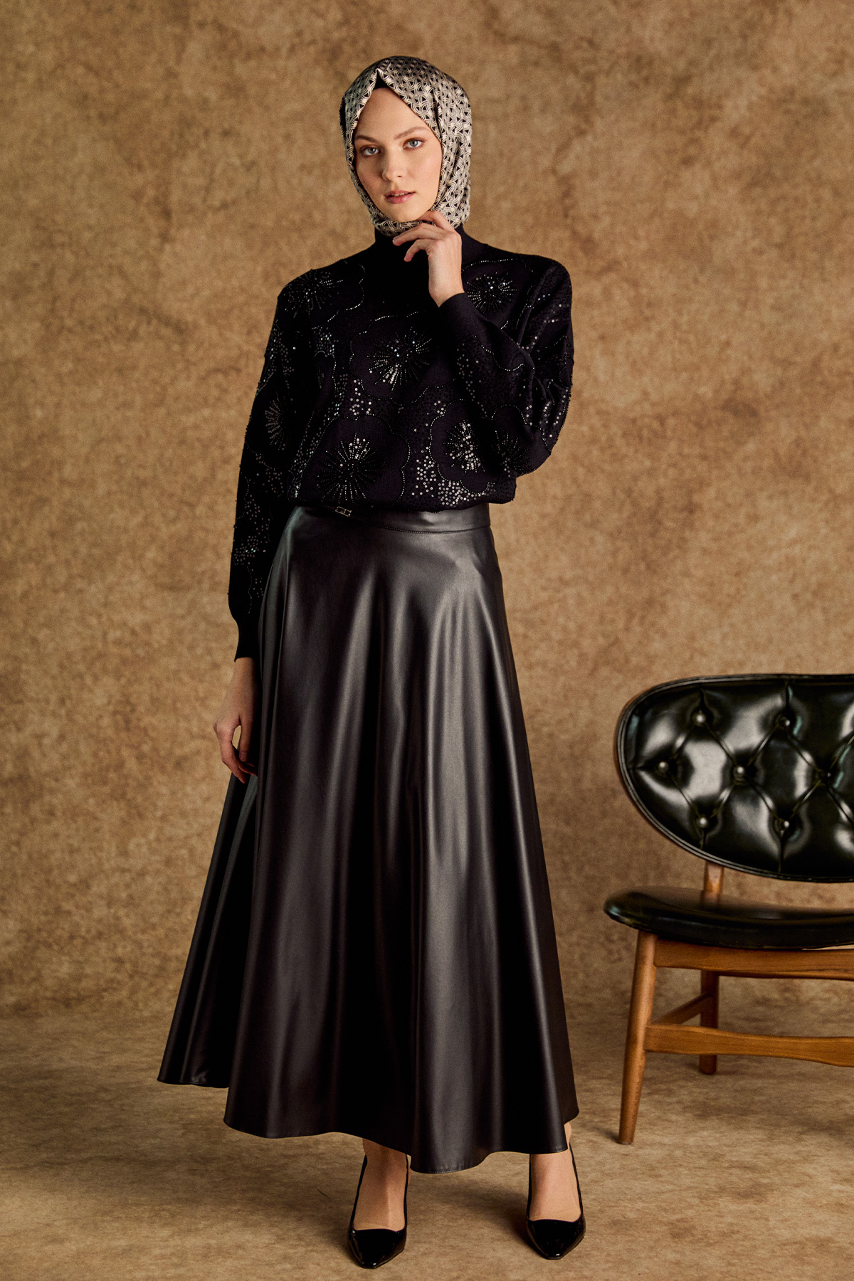 Çiçekli Yarım Balıkçı Triko Bluz, Tesettür Giyim