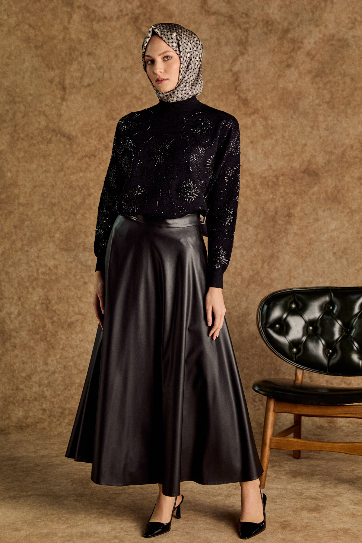 Çiçekli Yarım Balıkçı Triko Bluz, Tesettür Giyim