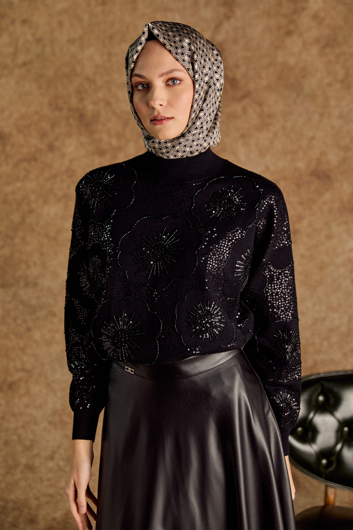 Çiçekli Yarım Balıkçı Triko Bluz, Tesettür Giyim