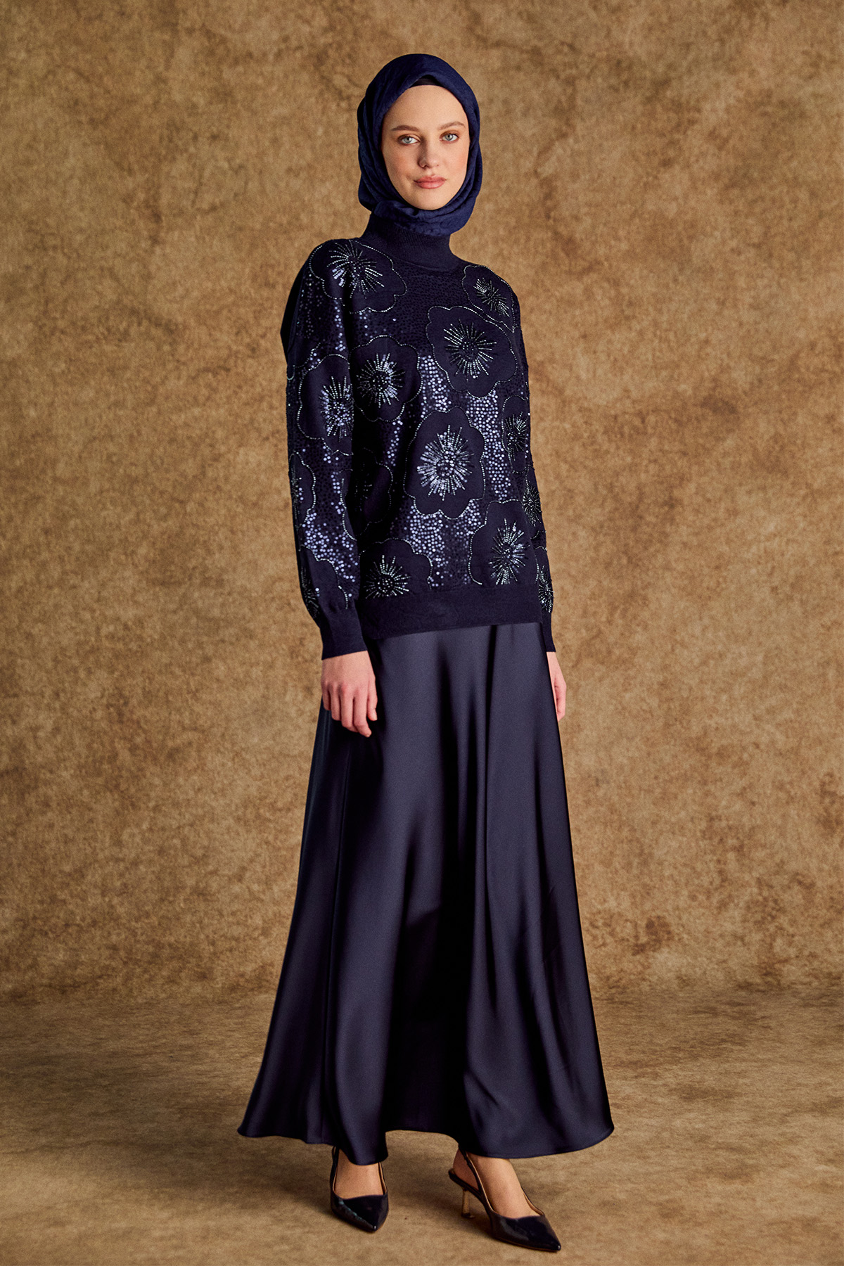 Çiçekli Yarım Balıkçı Triko Bluz, Tesettür Giyim