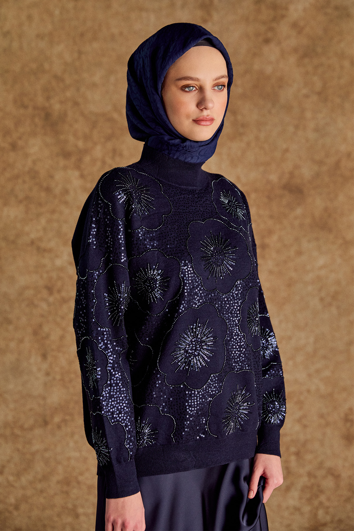 Çiçekli Yarım Balıkçı Triko Bluz, Tesettür Giyim