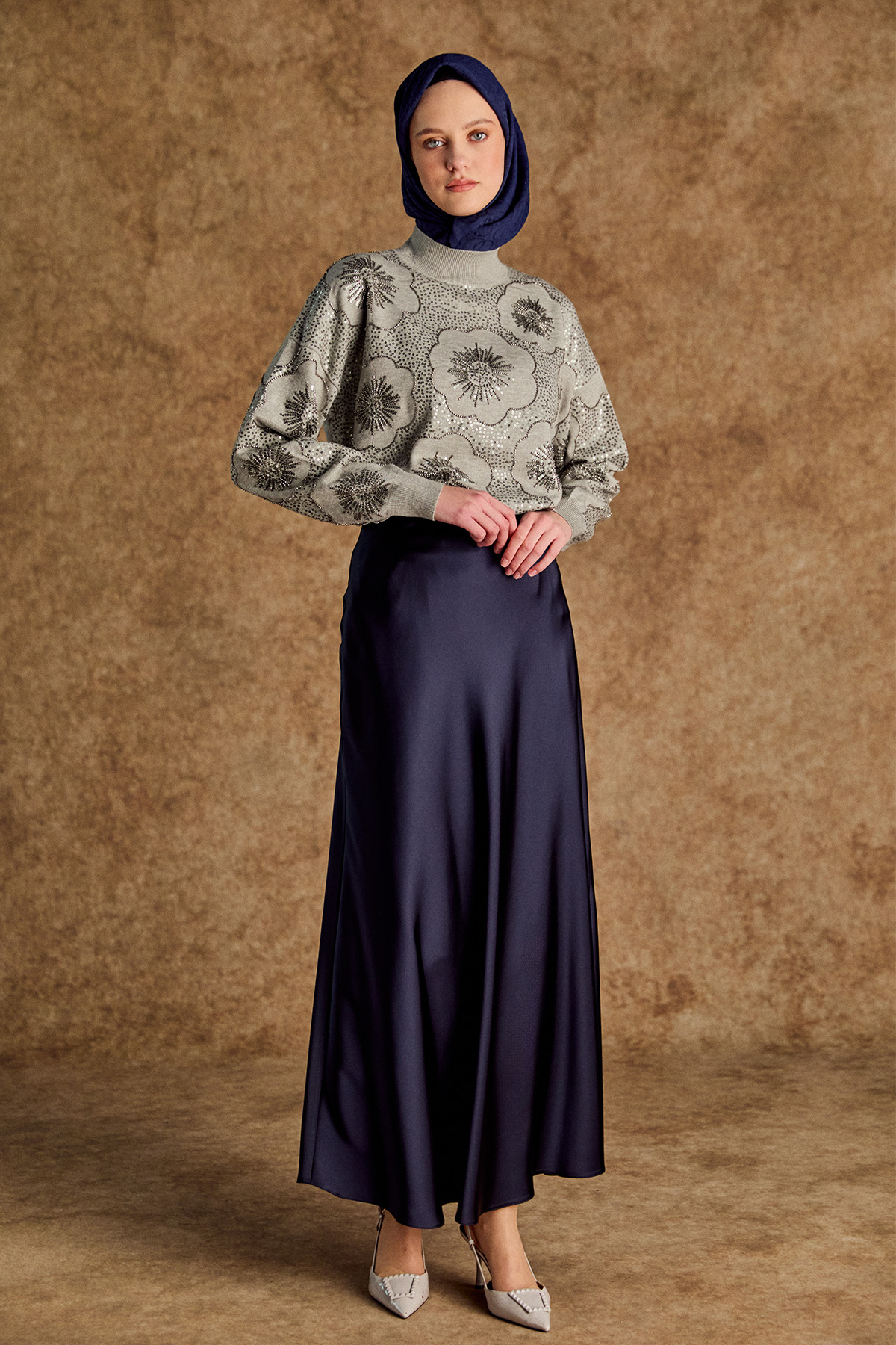 Çiçekli Yarım Balıkçı Triko Bluz, Tesettür Giyim