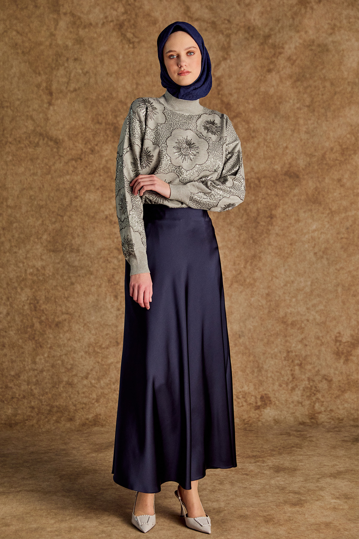 Çiçekli Yarım Balıkçı Triko Bluz, Tesettür Giyim