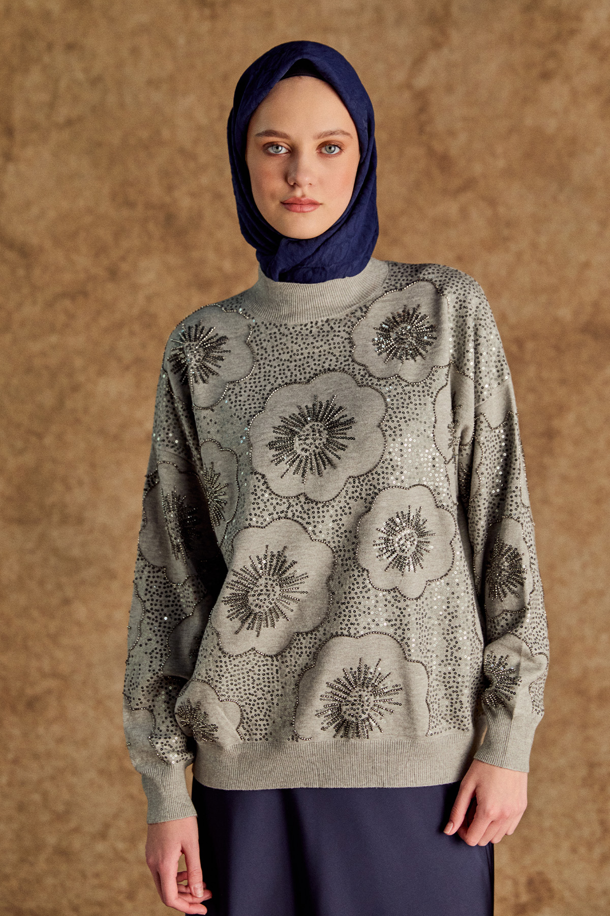 Çiçekli Yarım Balıkçı Triko Bluz, Tesettür Giyim