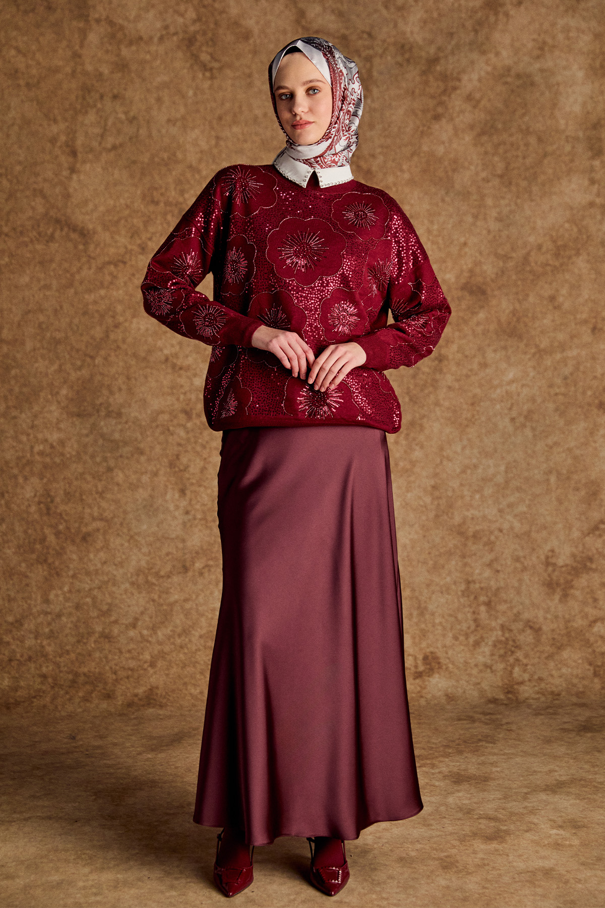 Çiçekli Yarım Balıkçı Triko Bluz, Tesettür Giyim