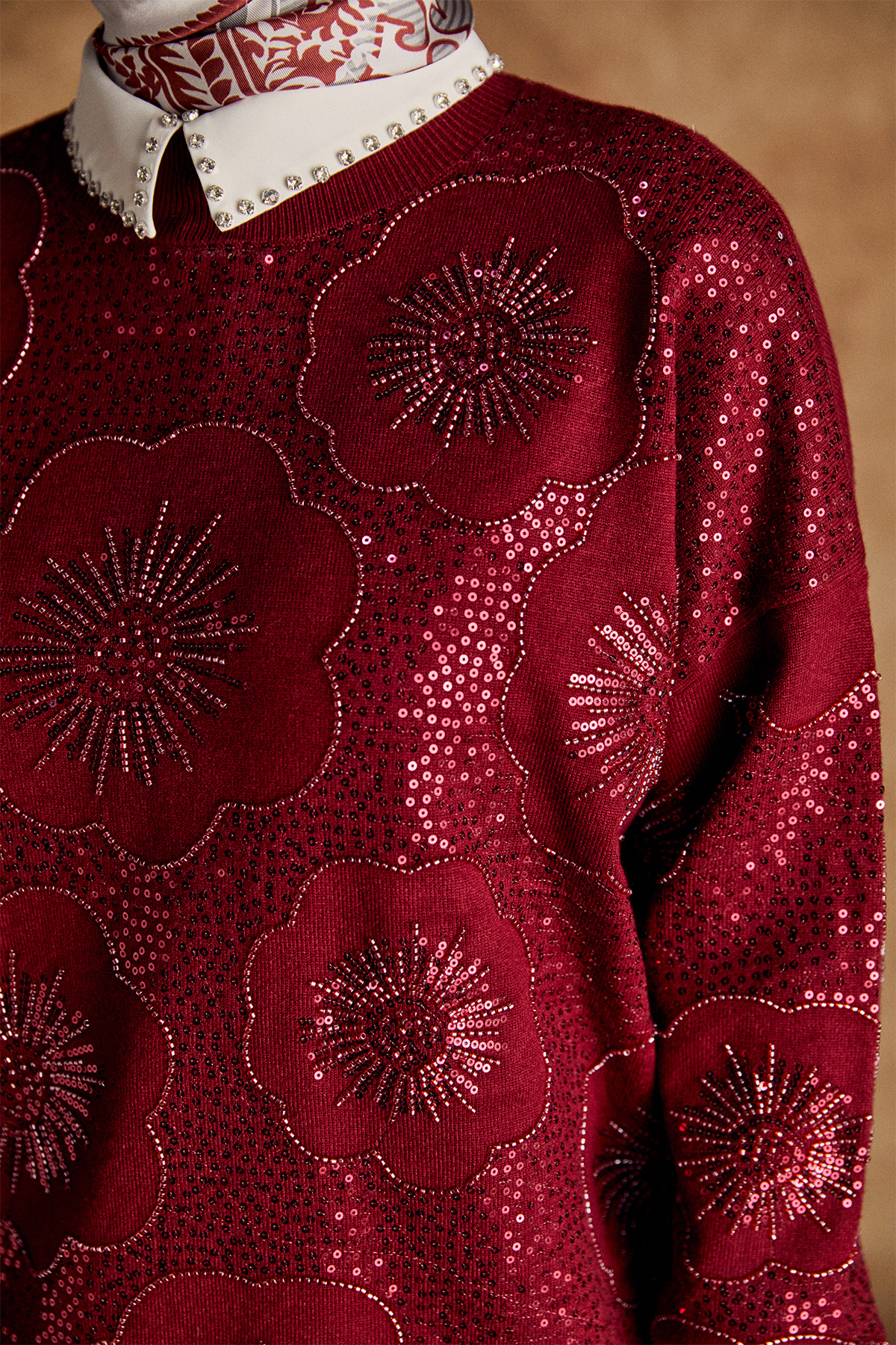 Çiçekli Yarım Balıkçı Triko Bluz, Tesettür Giyim