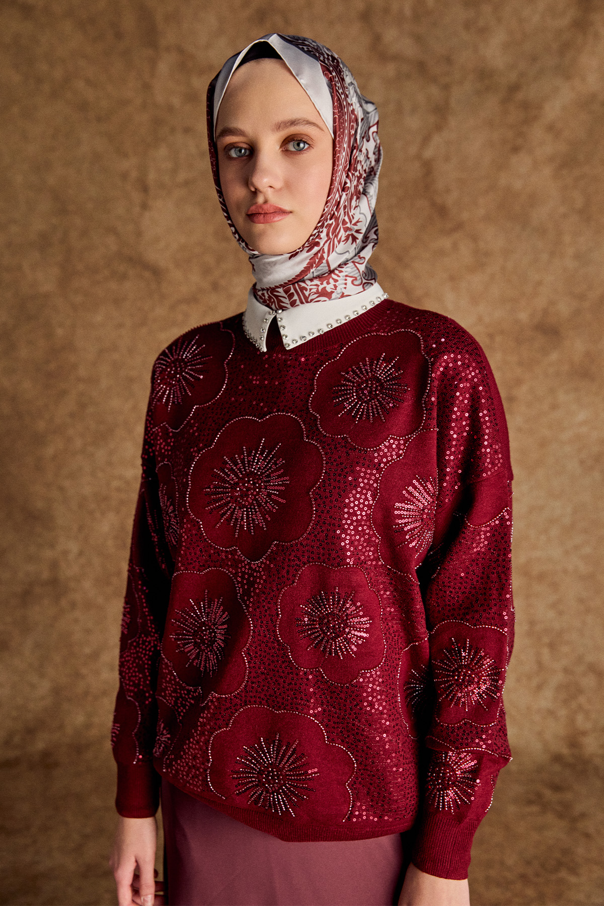 Çiçekli Yarım Balıkçı Triko Bluz, Tesettür Giyim