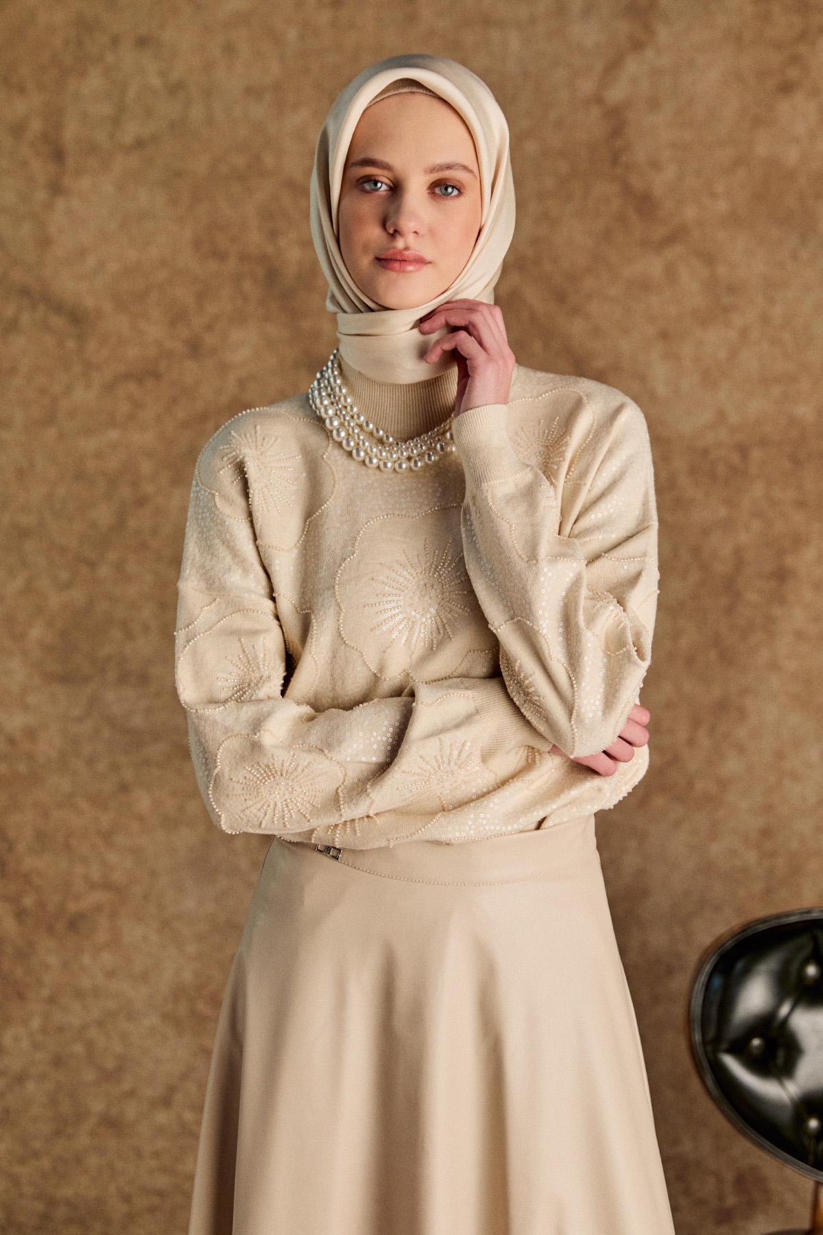 Çiçekli Yarım Balıkçı Triko Bluz, Tesettür Giyim