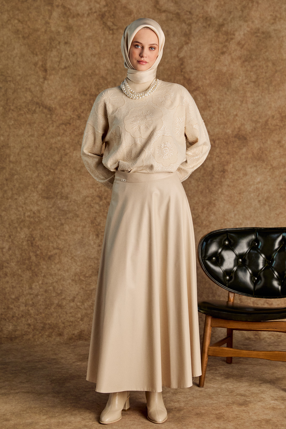 Çiçekli Yarım Balıkçı Triko Bluz, Tesettür Giyim