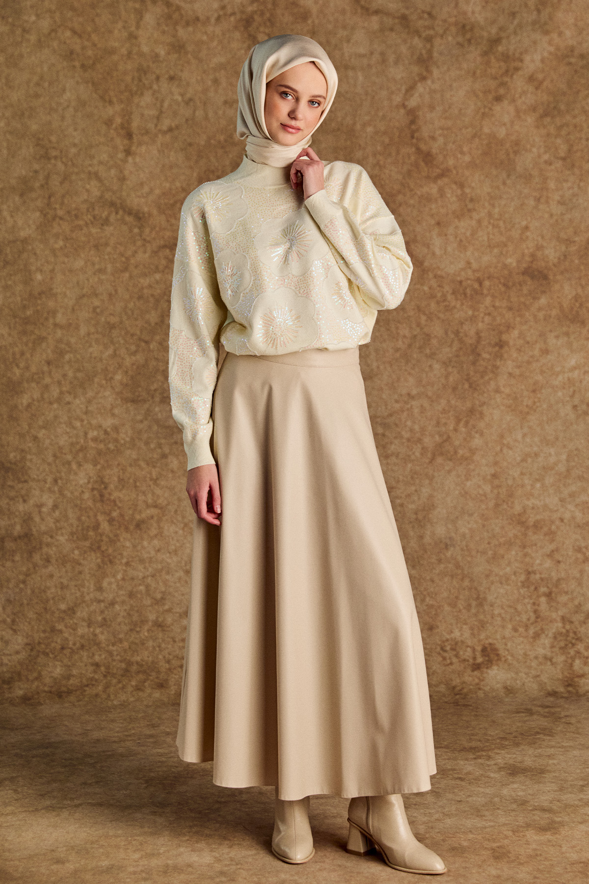 Çiçekli Yarım Balıkçı Triko Bluz, Tesettür Giyim