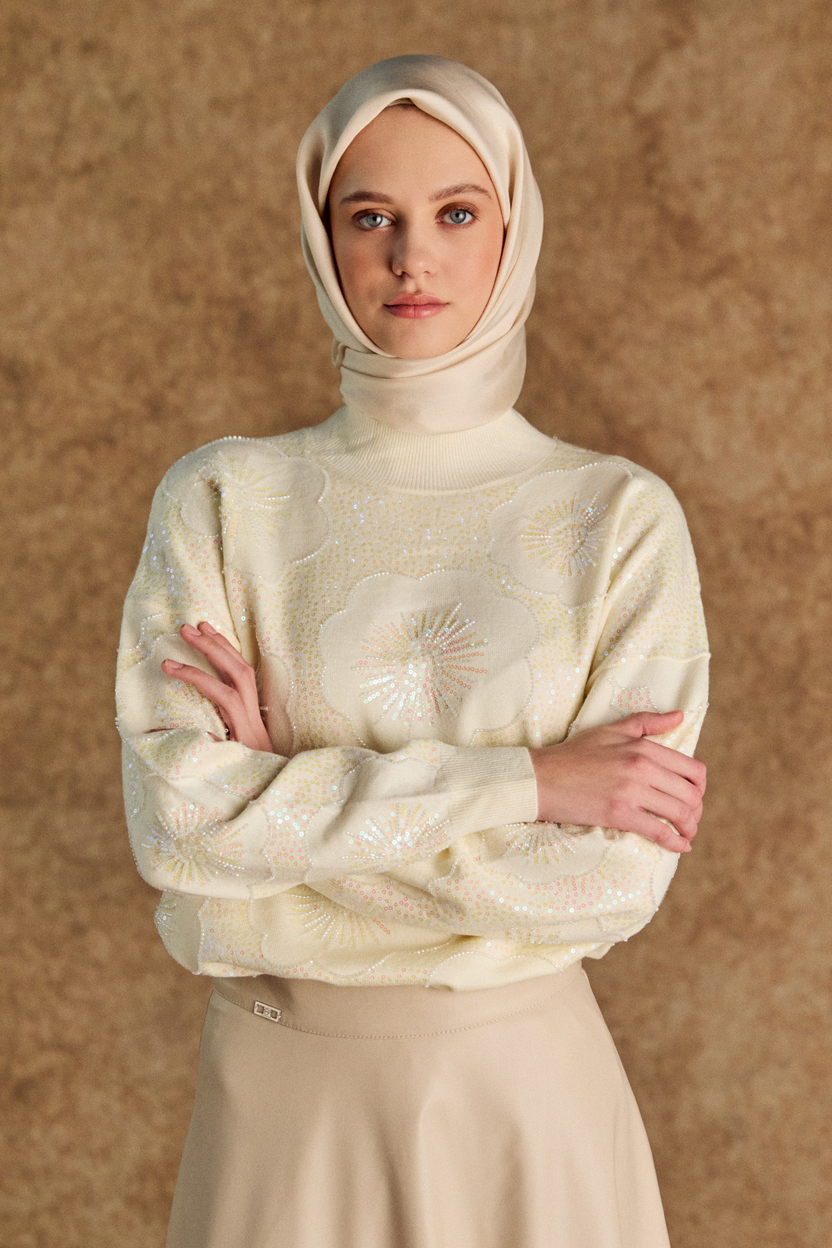 Çiçekli Yarım Balıkçı Triko Bluz, Tesettür Giyim