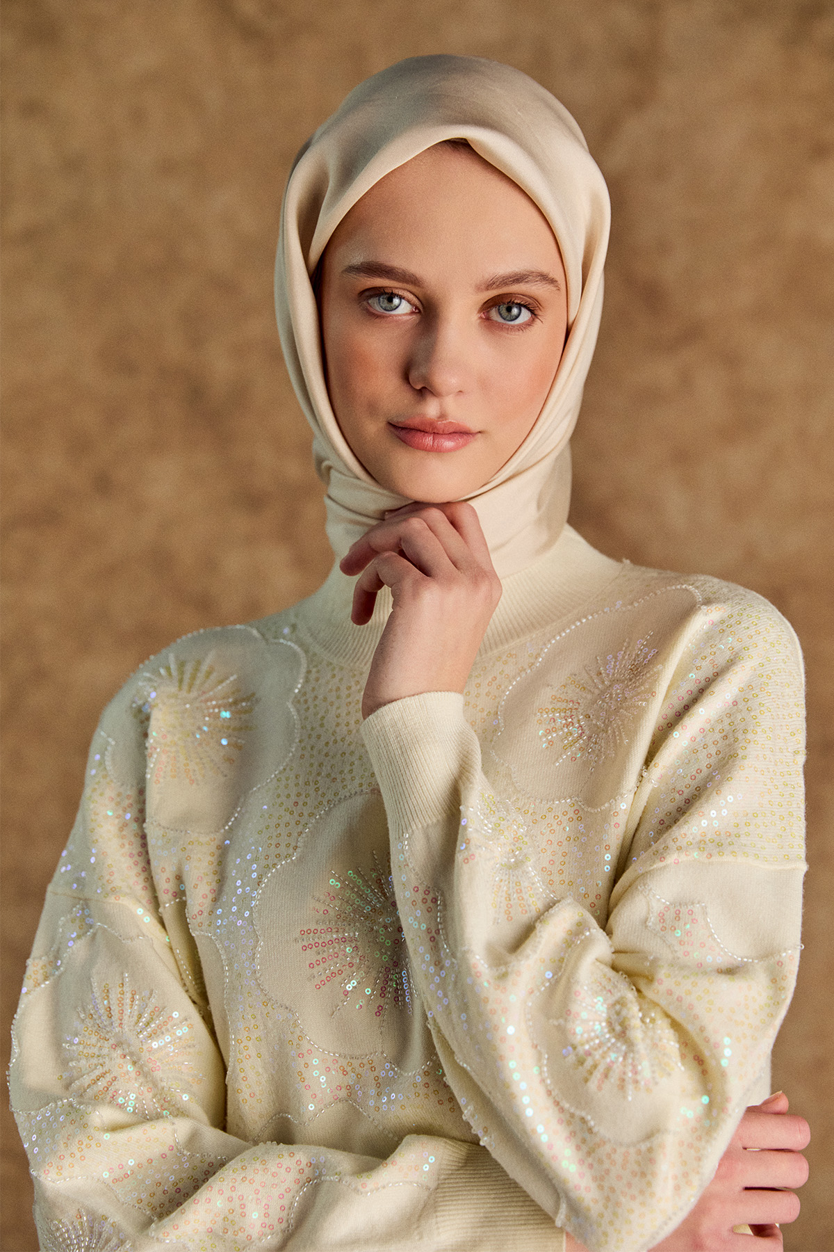 Çiçekli Yarım Balıkçı Triko Bluz, Tesettür Giyim