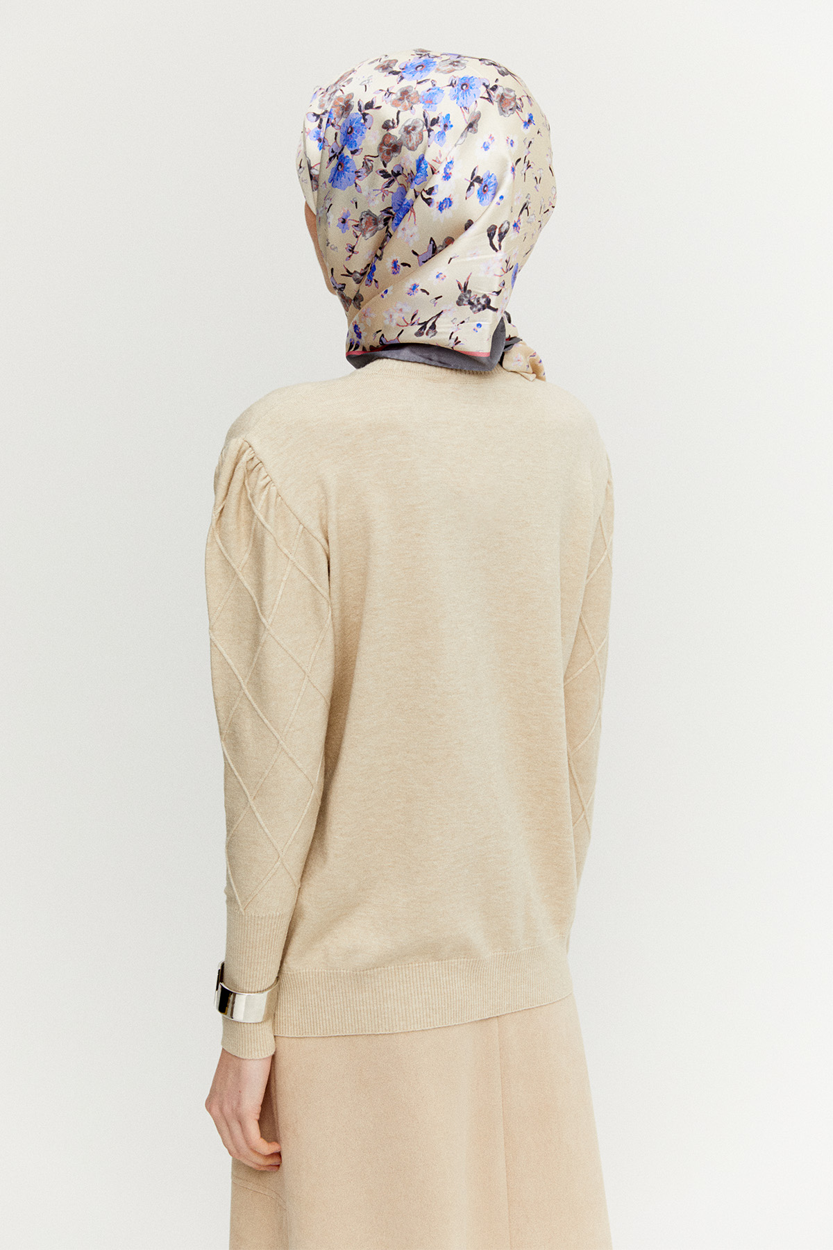 Baklava Desenli Ribanalı Triko Bluz, Tesettür Giyim