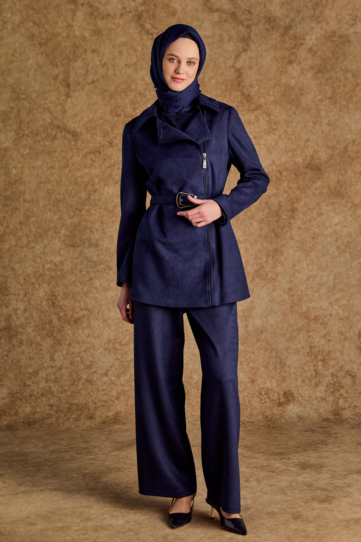 Kruvaze Süet Görünümlü Ceket, Tesettür Giyim