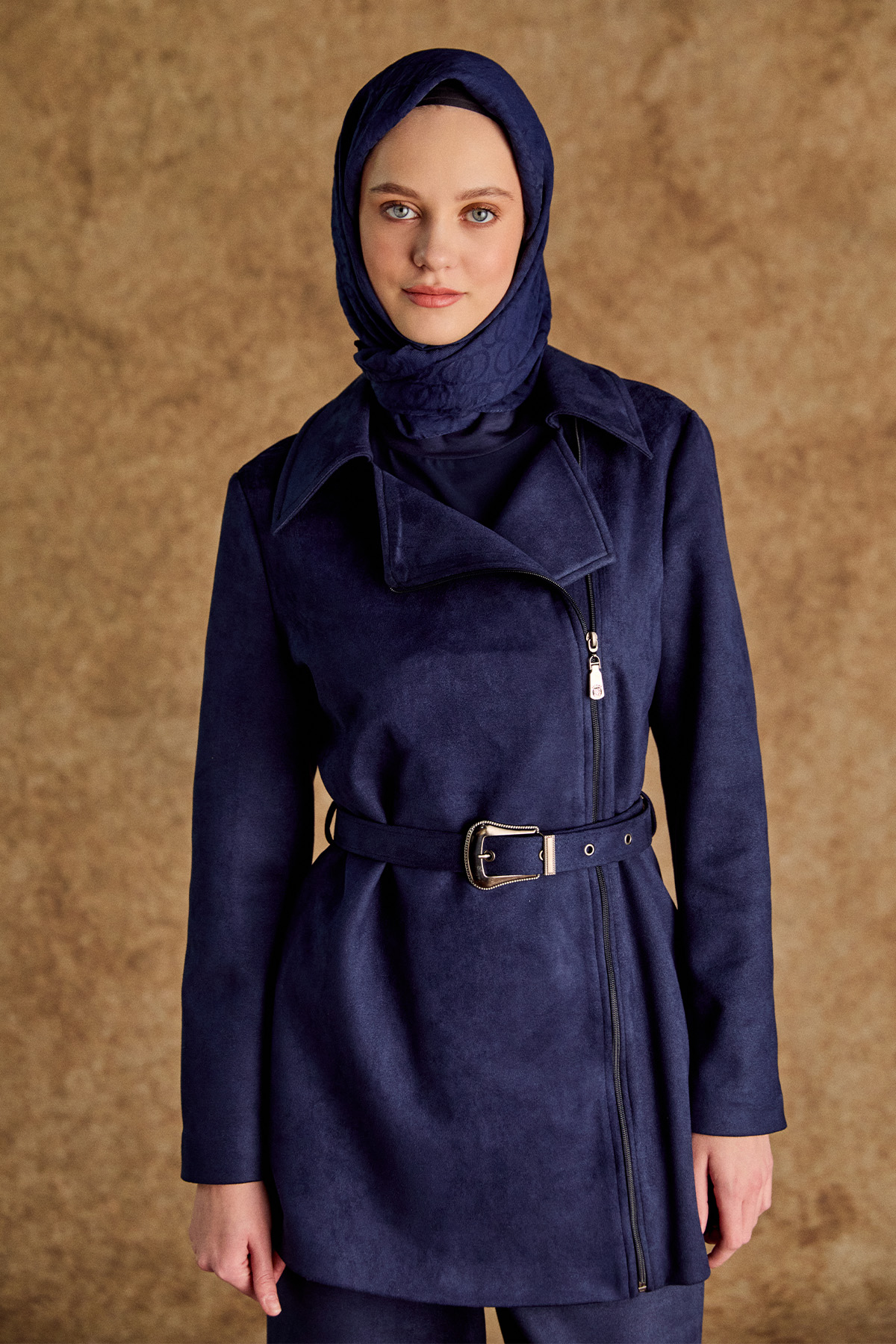 Kruvaze Süet Görünümlü Ceket, Tesettür Giyim