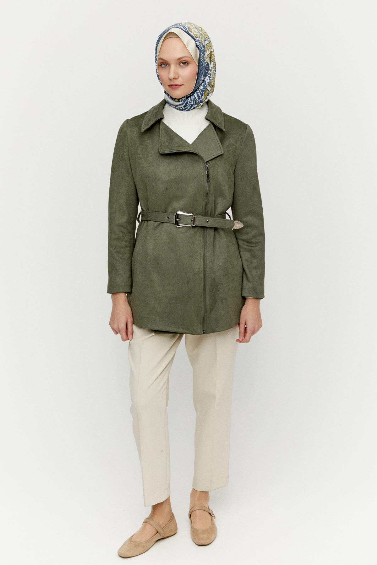 Kruvaze Süet Görünümlü Ceket, Tesettür Giyim