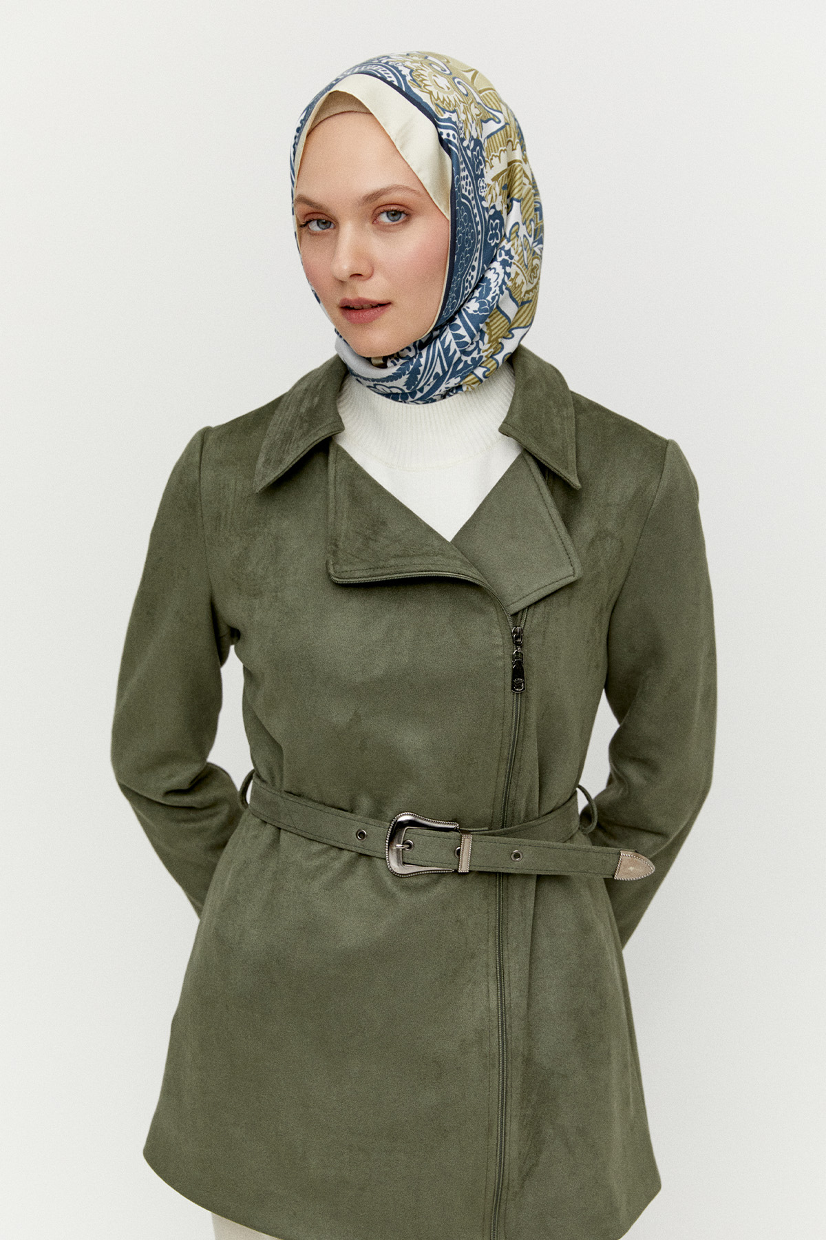 Kruvaze Süet Görünümlü Ceket, Tesettür Giyim