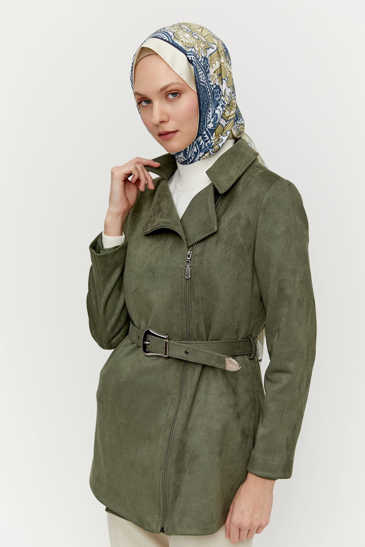 Kruvaze Süet Görünümlü Ceket, Tesettür Giyim