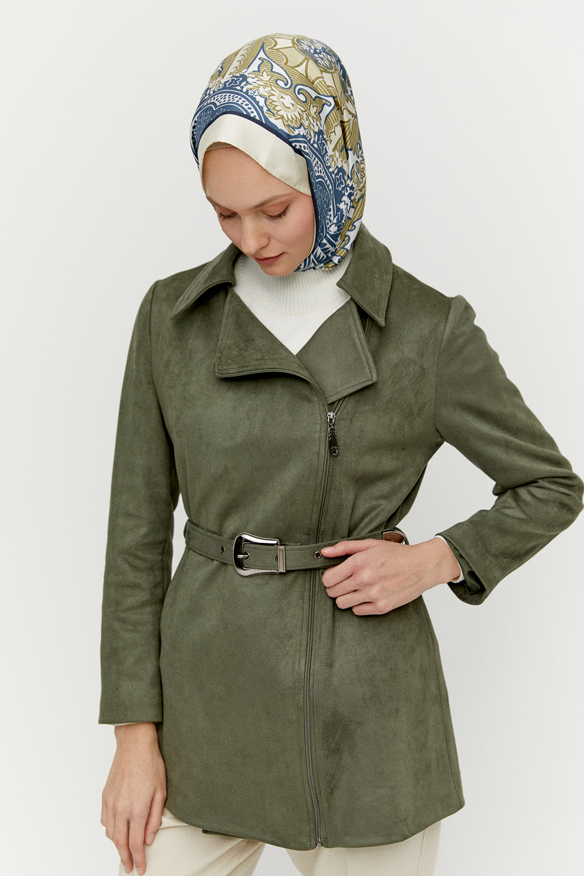 Kruvaze Süet Görünümlü Ceket, Tesettür Giyim