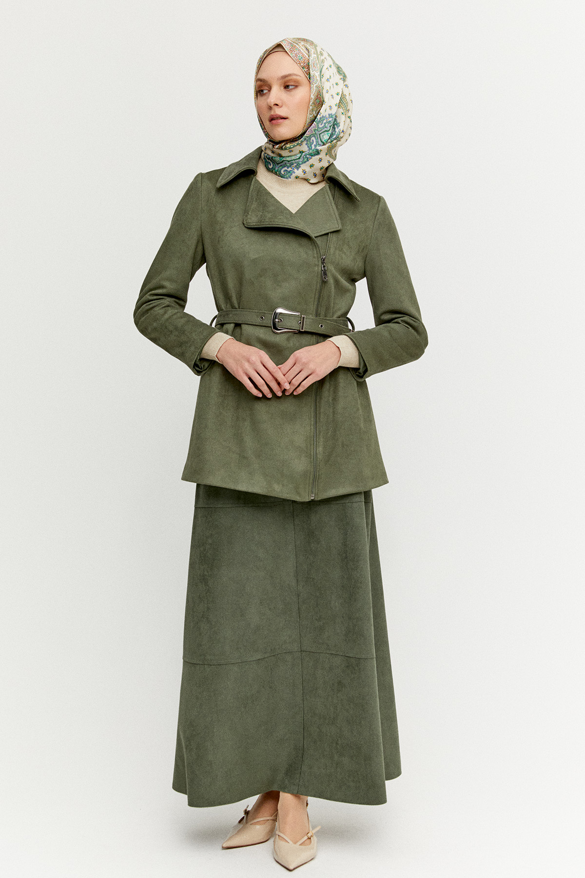 Kruvaze Süet Görünümlü Ceket, Tesettür Giyim