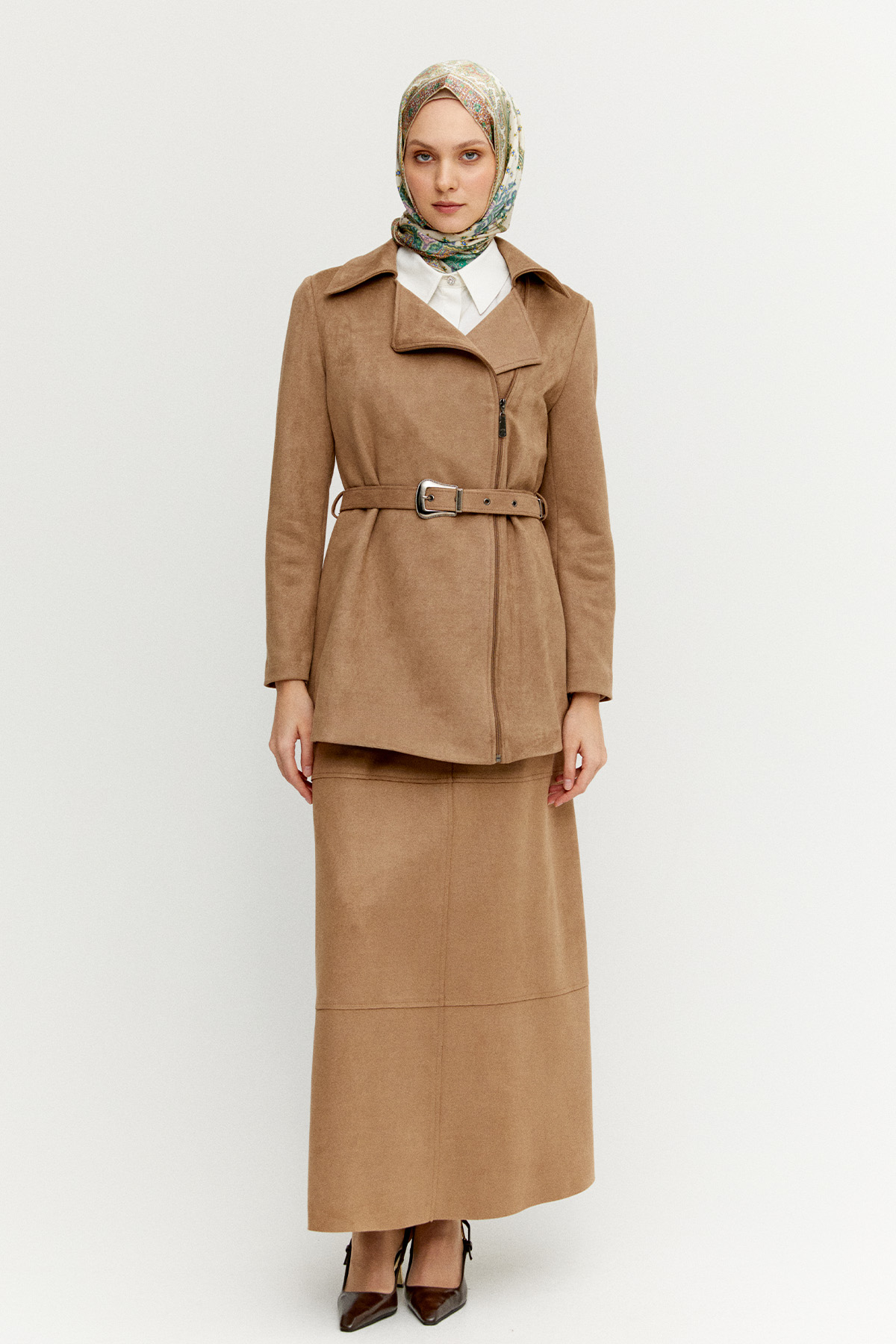 Kruvaze Süet Görünümlü Ceket, Tesettür Giyim