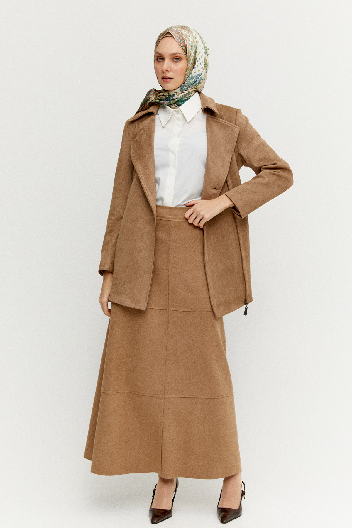 Kruvaze Süet Görünümlü Ceket, Tesettür Giyim