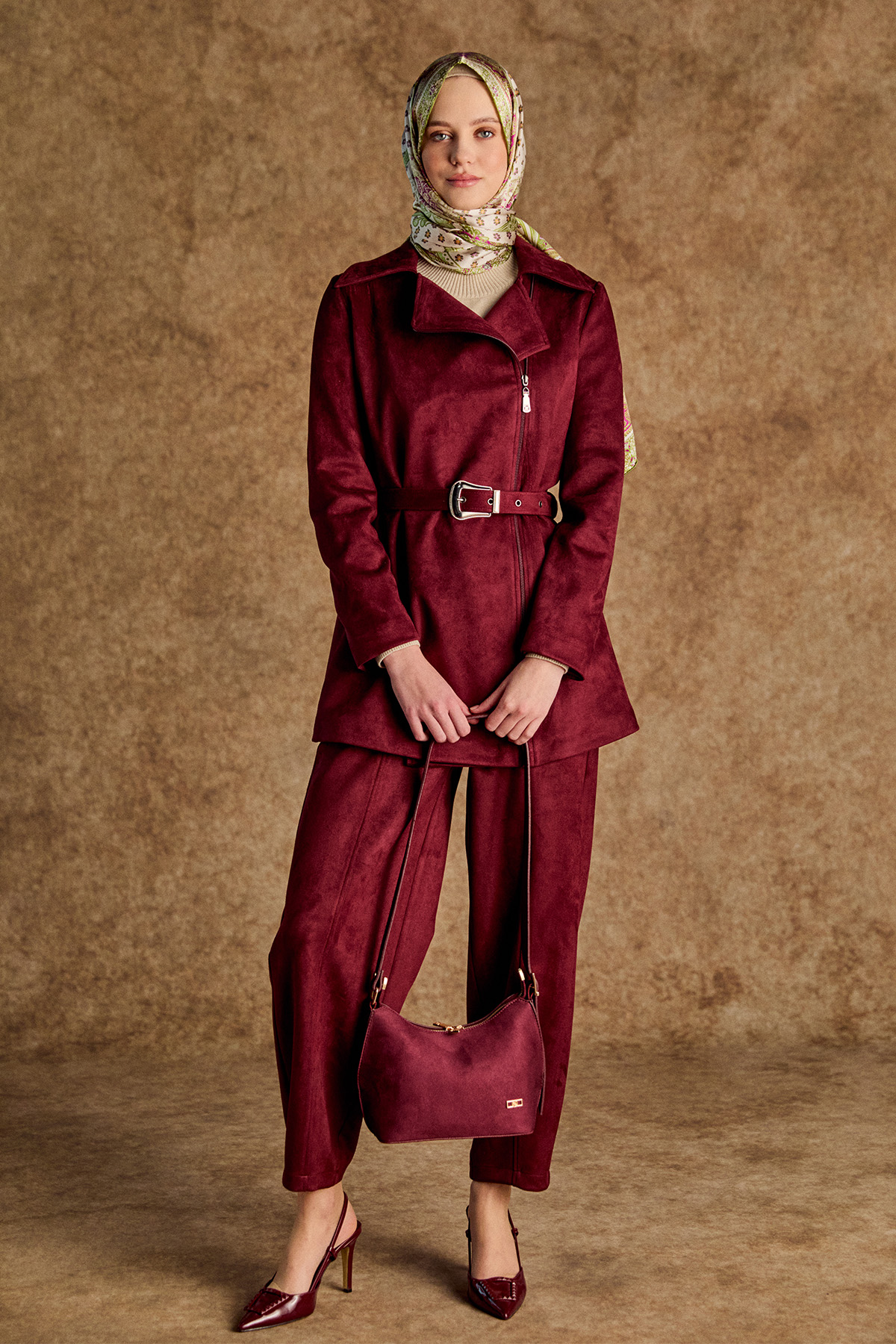 Kruvaze Süet Görünümlü Ceket, Tesettür Giyim