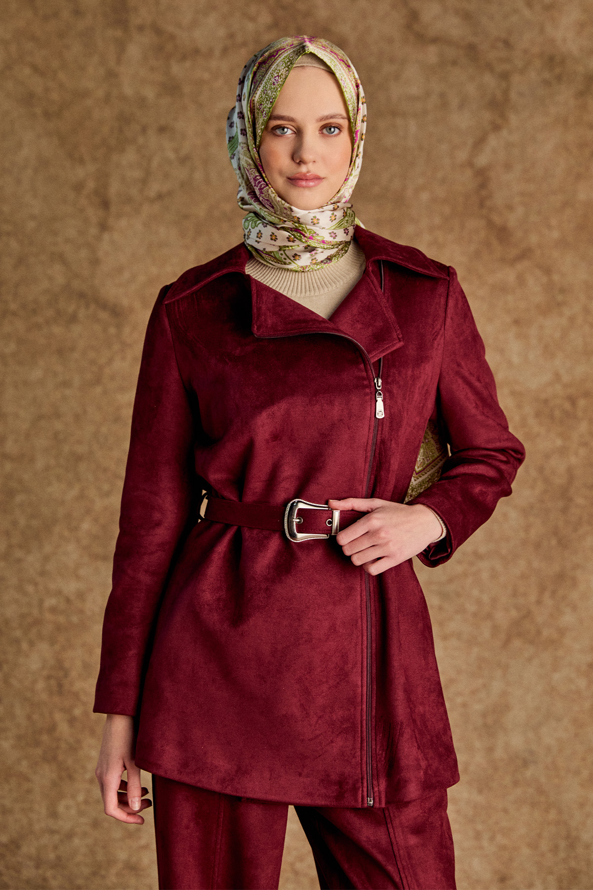 Kruvaze Süet Görünümlü Ceket, Tesettür Giyim