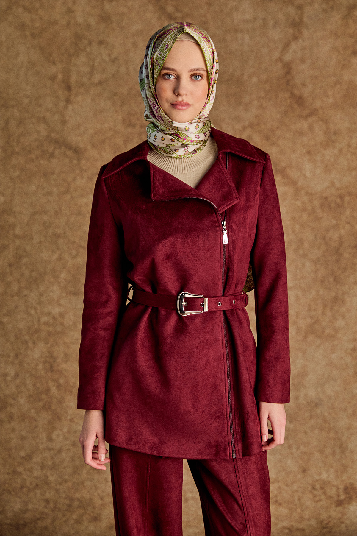 Kruvaze Süet Görünümlü Ceket, Tesettür Giyim