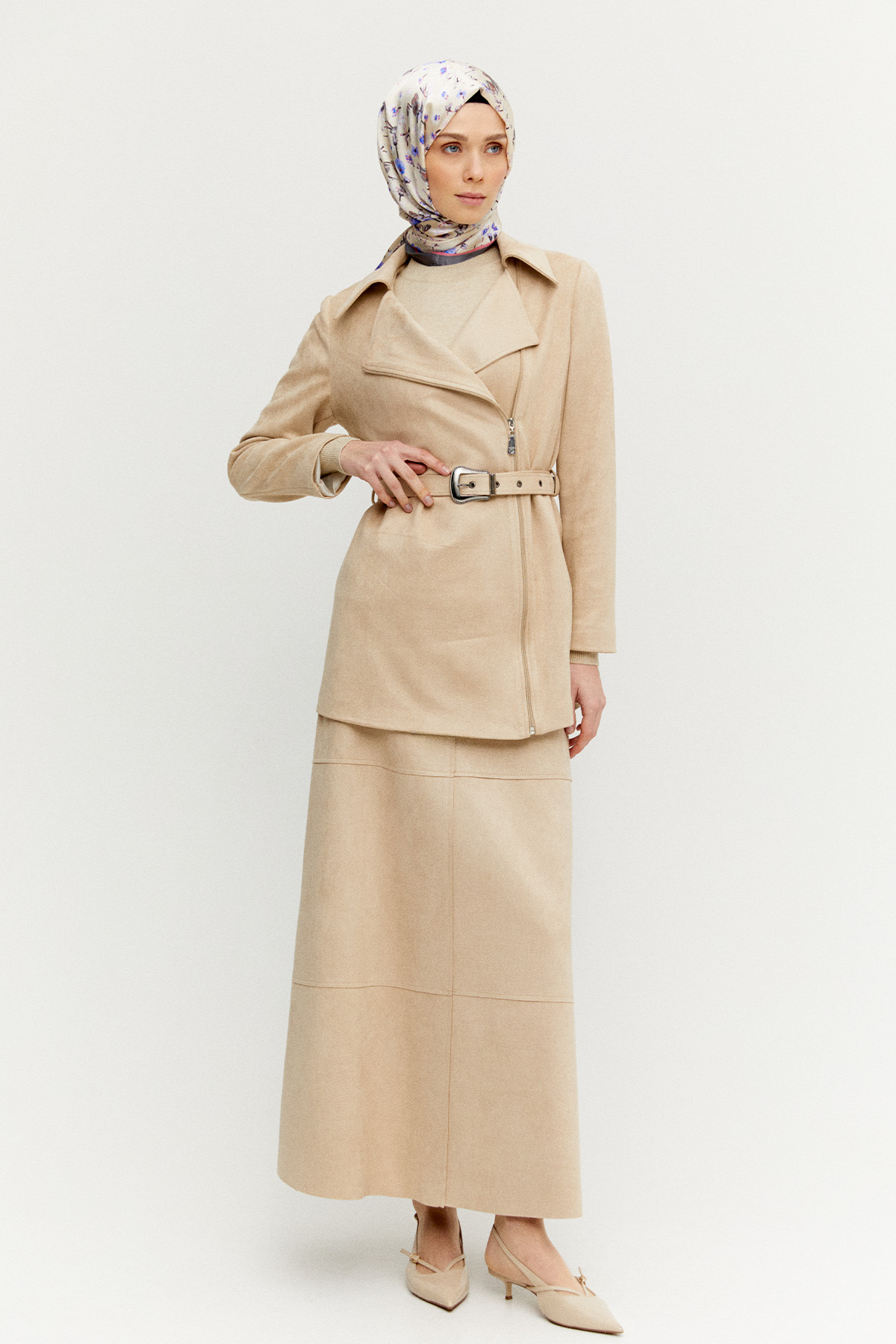 Kruvaze Süet Görünümlü Ceket, Tesettür Giyim