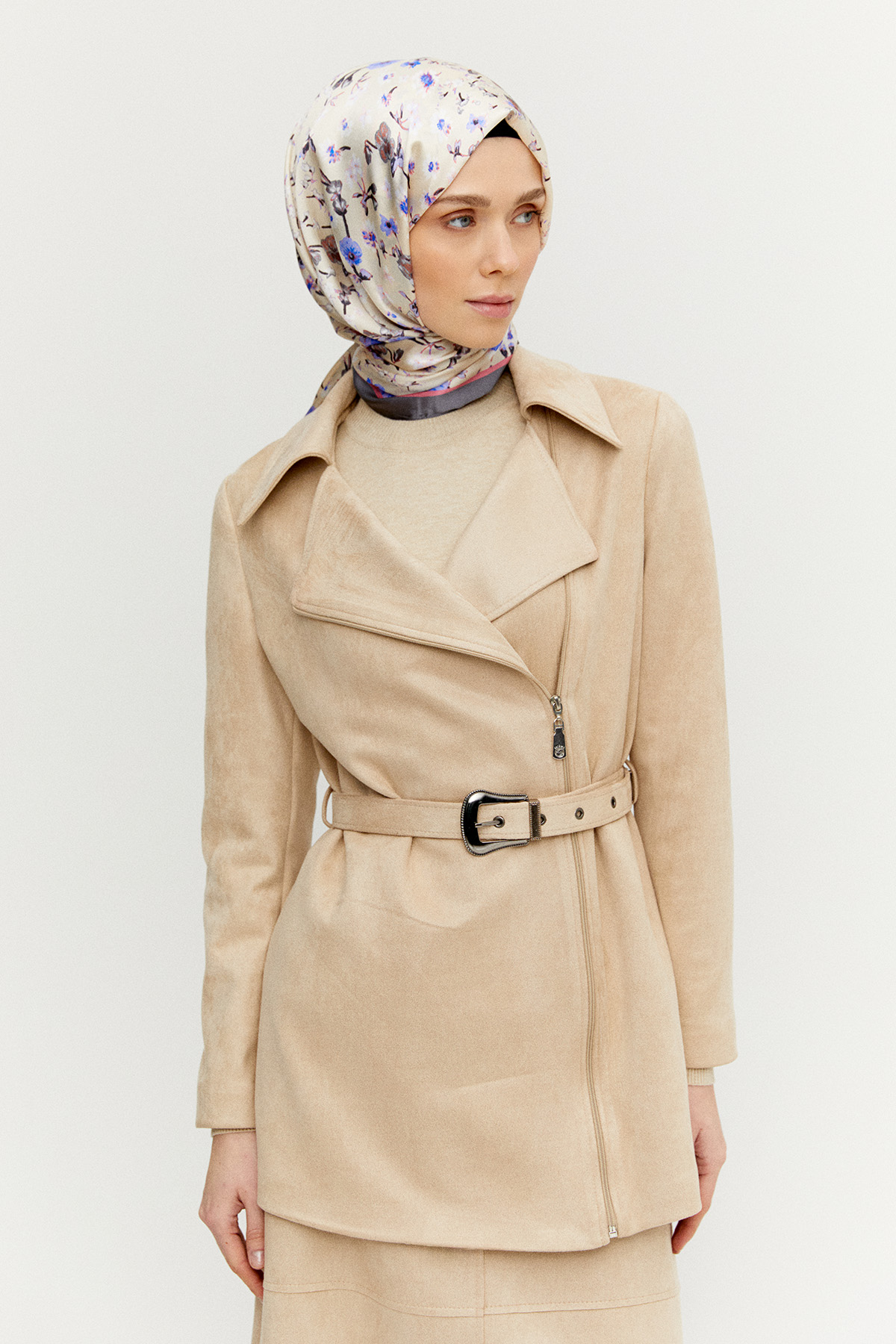 Kruvaze Süet Görünümlü Ceket, Tesettür Giyim