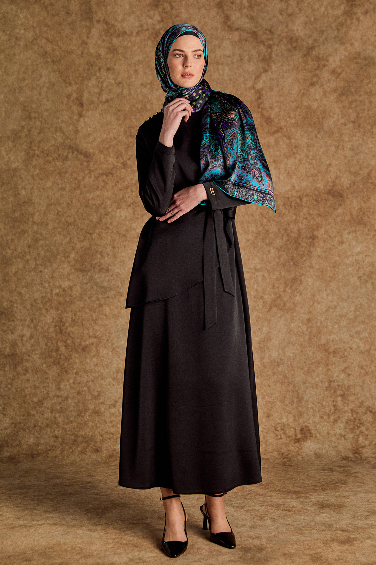 Drapeli Saten Elbise, Tesettür Giyim