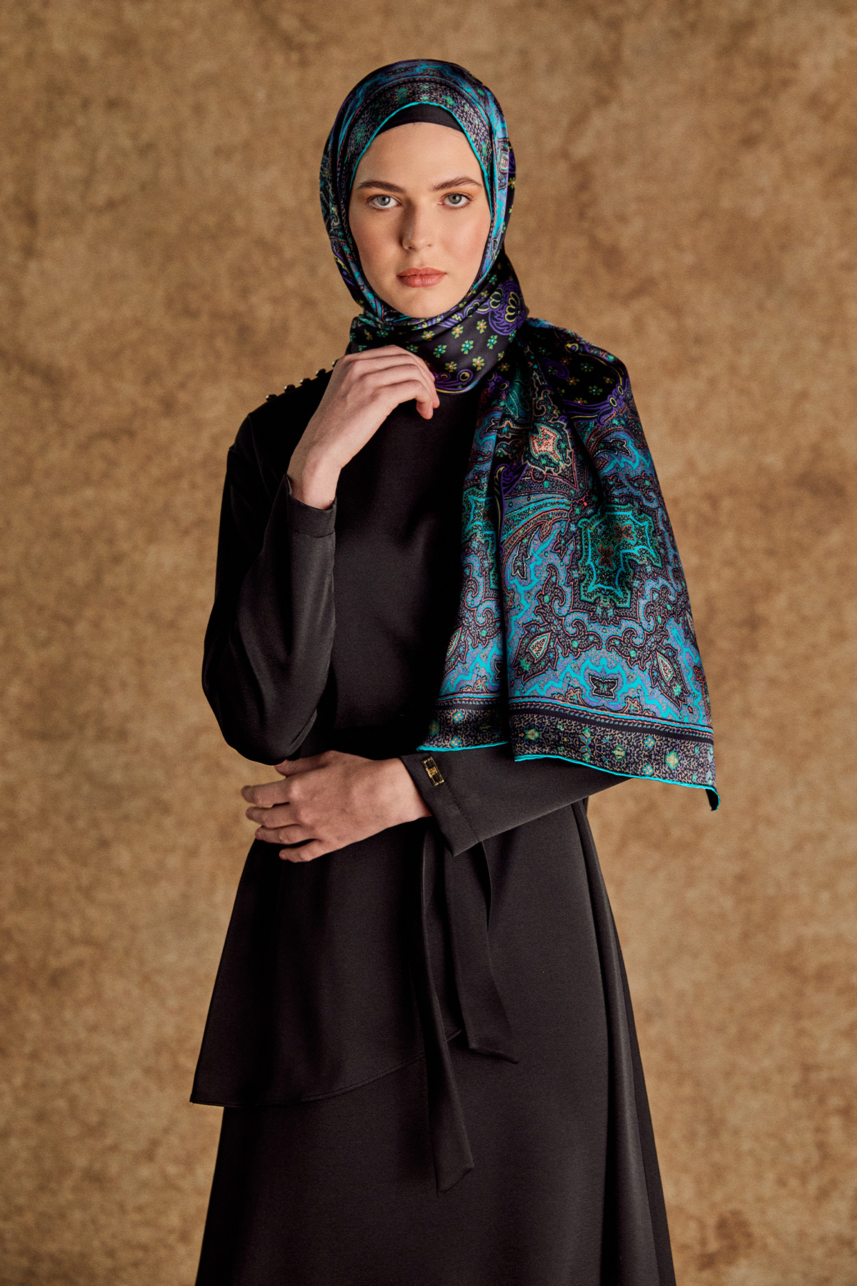 Drapeli Saten Elbise, Tesettür Giyim